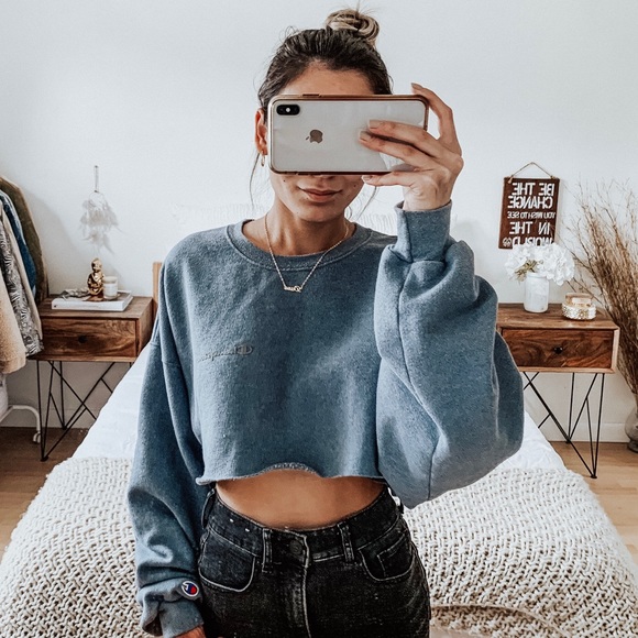 Champion Tops - Blue Champion Cropped Crew Neck Sweatshirt